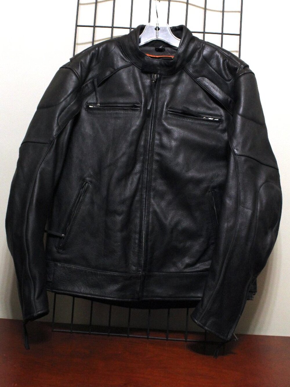Mens First Classic Leather Gear Genuine Black Leather Motorcycle Jacket Size L